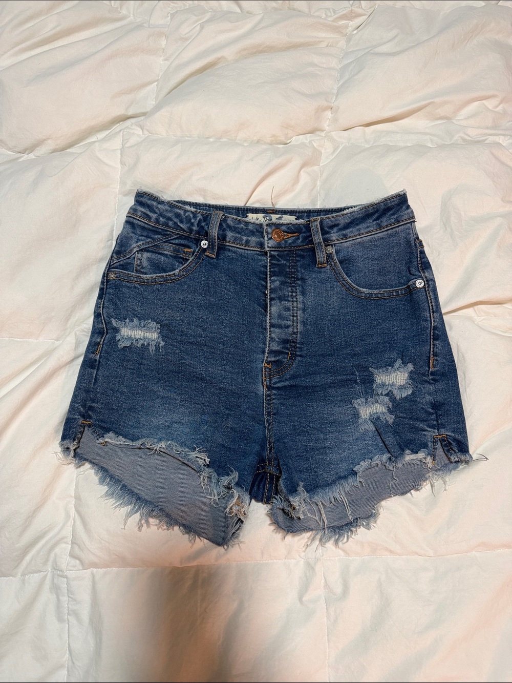 We The Free Distressed High-Rise Denim Shorts - Dark Blue